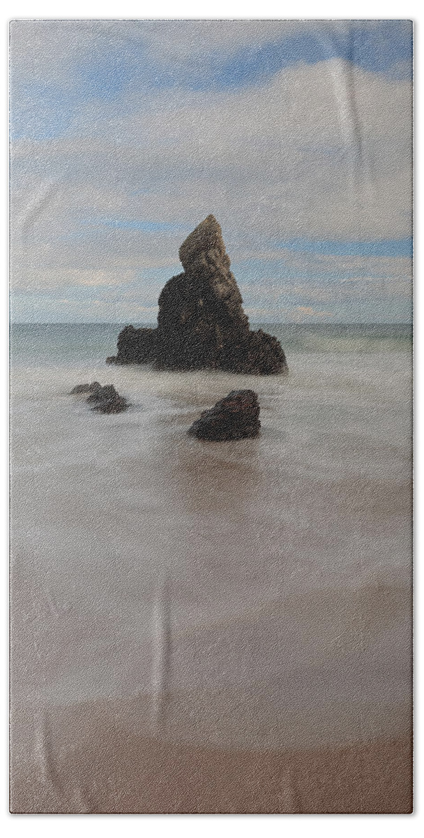 Durness Beach Towel featuring the photograph Sea Stack on Sango Bay by Maria Gaellman