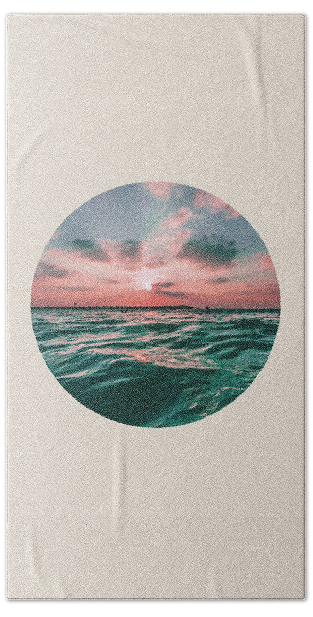  Beach Towel featuring the digital art Sea Sunset Circle by Rafael Farias