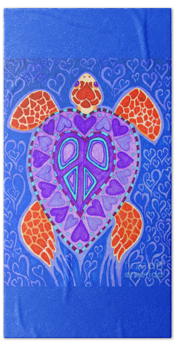 Sea Turtle Beach Towel featuring the drawing Sea Turtle Hearts 2 by Nick Gustafson