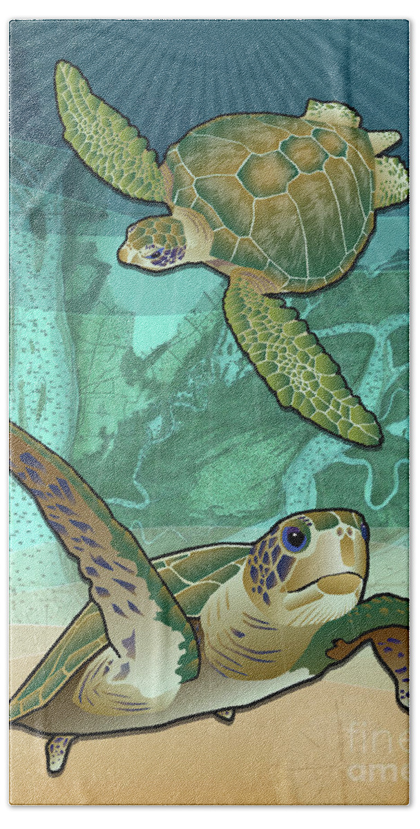 Sea Turtles Beach Towel featuring the digital art Sea Turtles near Beaufort, SC by Joe Barsin