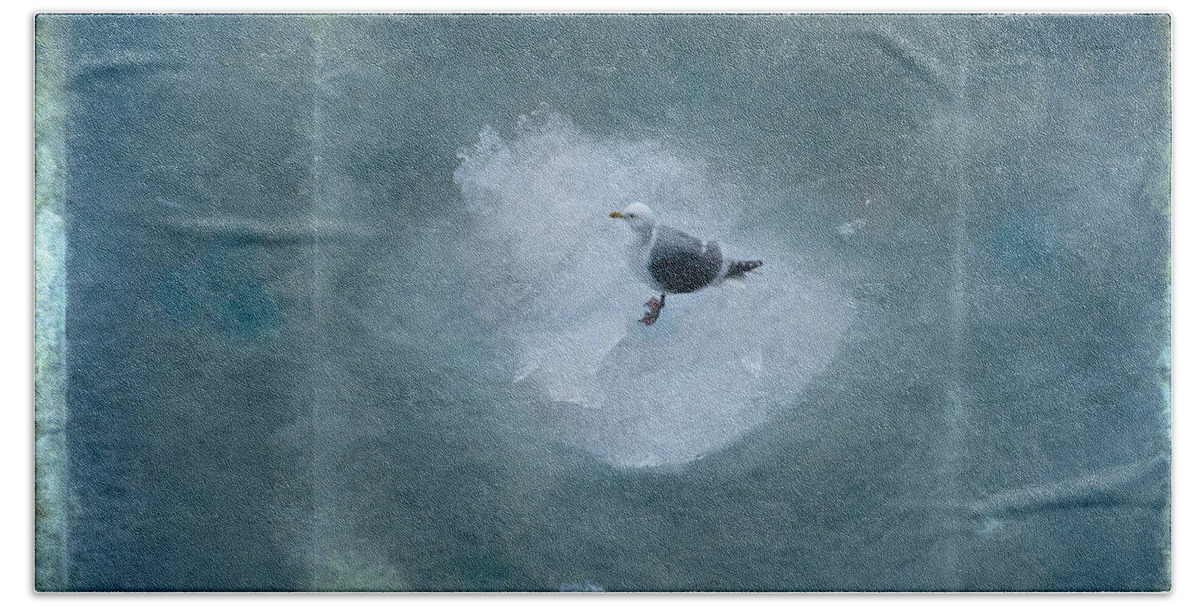 Seagull On Ice Flow Beach Sheet featuring the digital art Seagull on Iceflow by Victoria Harrington