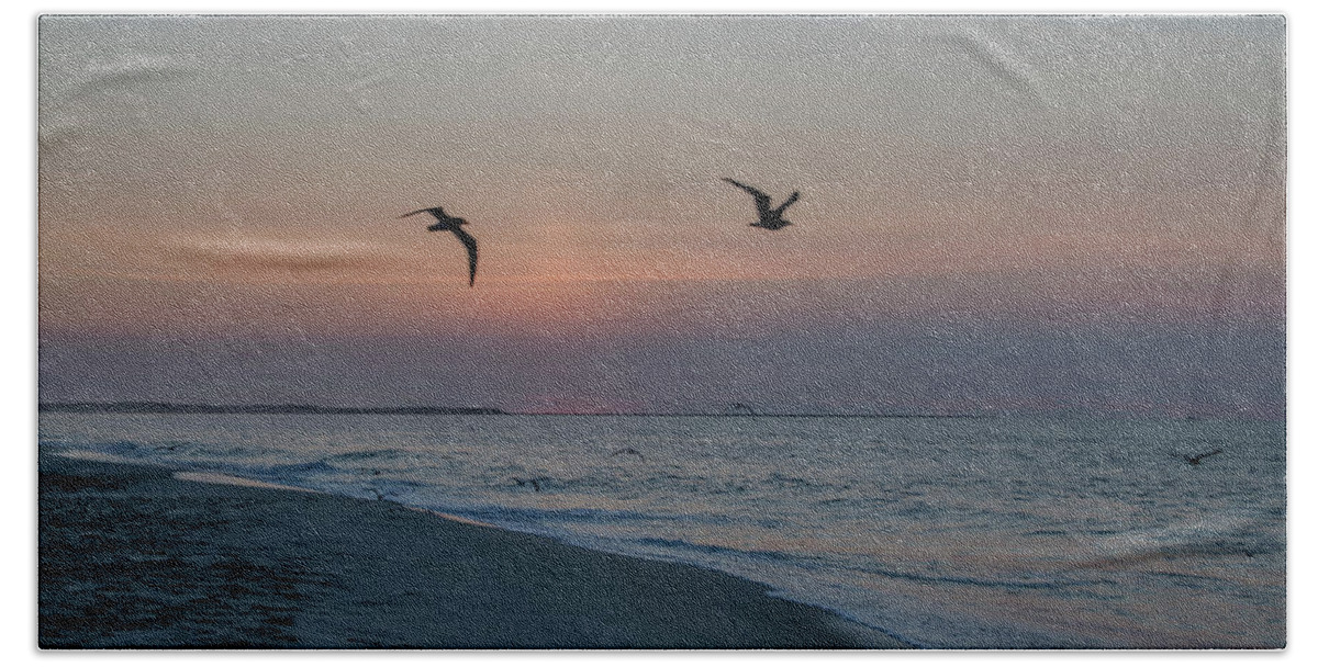Seagulls Beach Towel featuring the photograph Seagulls at Sunrise - Cape May New Jersey by Bill Cannon