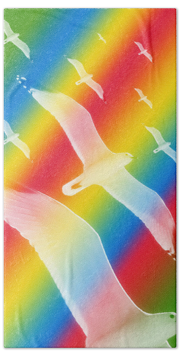 Pattern Beach Towel featuring the photograph Seagulls Dance In Color 3 by Pedro Cardona Llambias