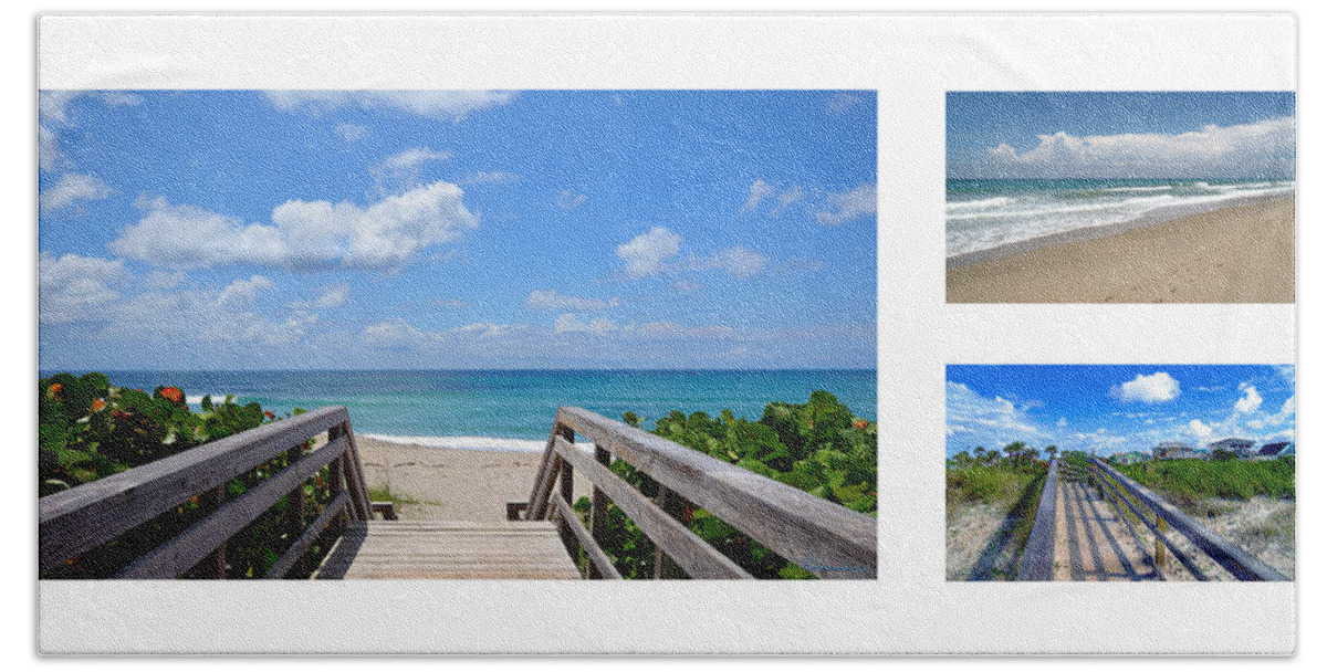 Aqua Beach Towel featuring the photograph Seascape Boardwalks Treasure Coast Florida Collage 1 by Ricardos Creations