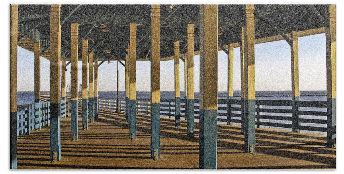 Seascape Beach Towel featuring the photograph Seascape Walk on the Pier by Carol F Austin
