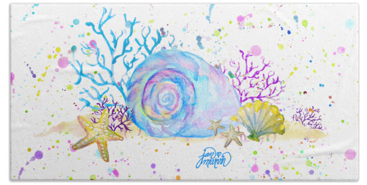 Seashells Beach Towel featuring the painting Seashells and Coral Watercolor by Jan Marvin