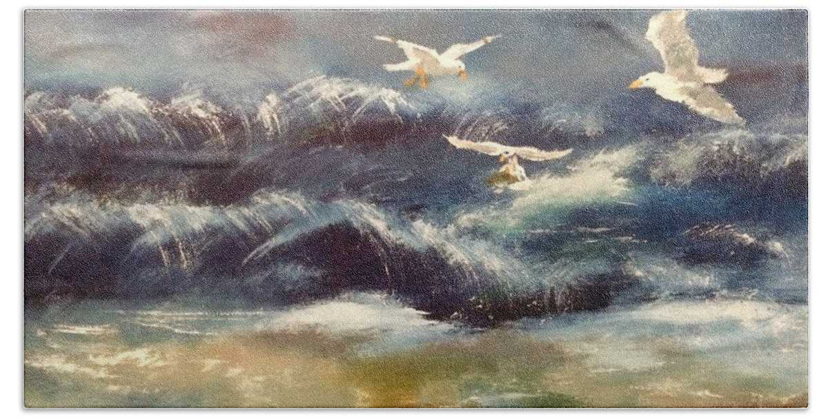 Sea Beach Towel featuring the painting Seaside Serenade by Denise Tomasura