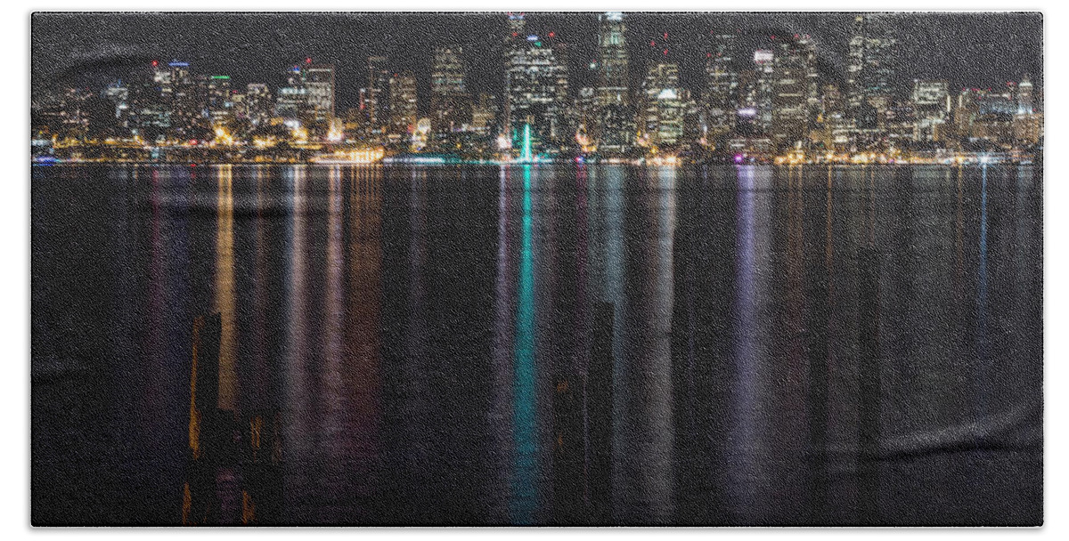 Cityscape Beach Towel featuring the photograph Seattle at Night by Ed Clark