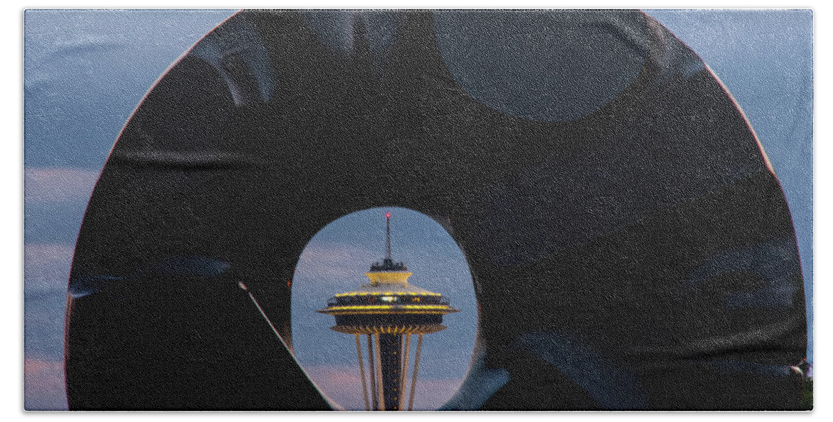 Seattle Beach Towel featuring the photograph Seattle Black Sun and Space Needle by Matt McDonald