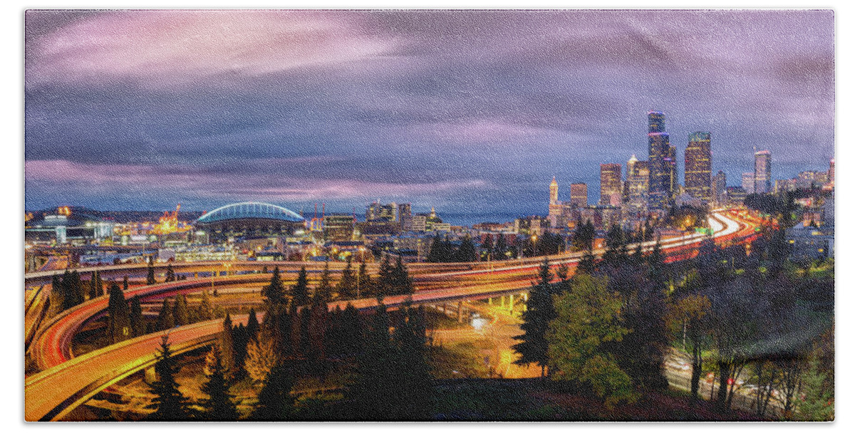 Seattle Beach Towel featuring the photograph Seattle Cityscape by Mihai Andritoiu