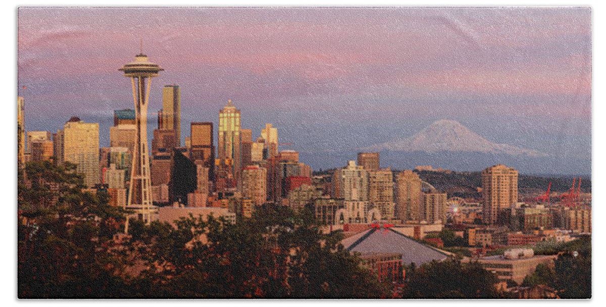 Seattle Skyline Beach Towel featuring the photograph Seattle Solstice Skyline by Briand Sanderson