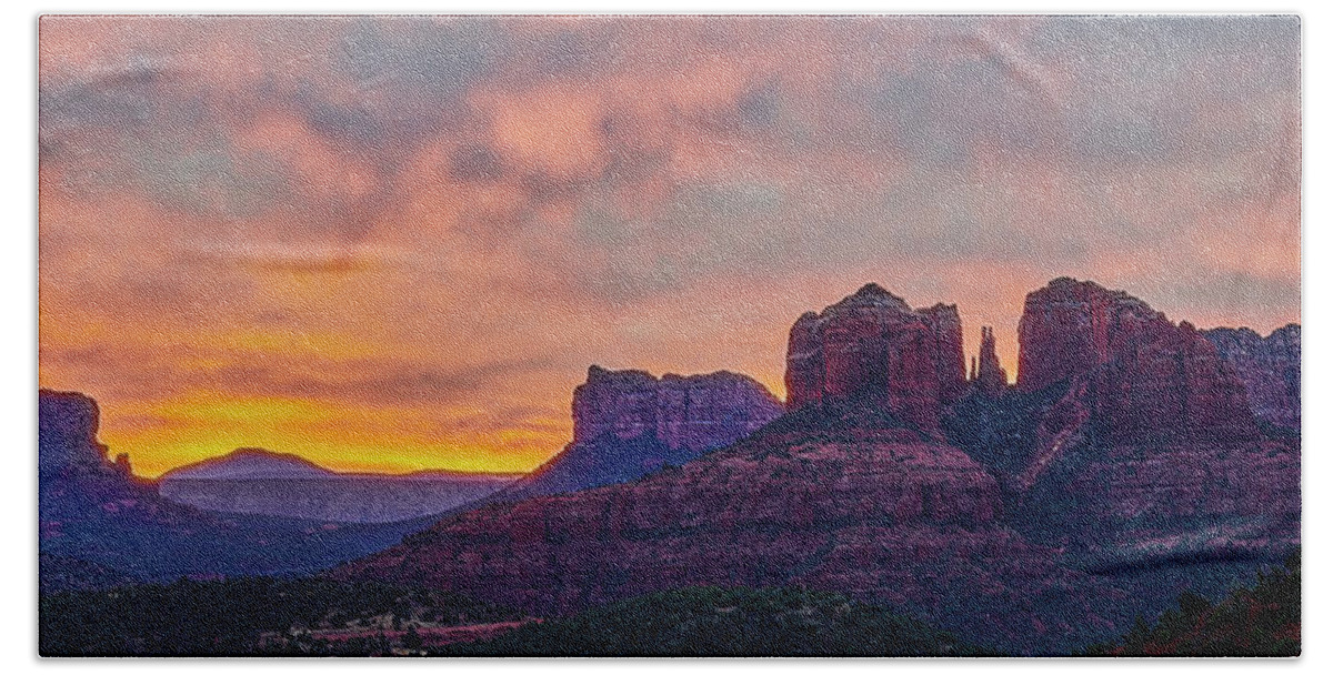 Cathedral Rock Beach Towel featuring the photograph Sedona Sunrise by Jon Glaser