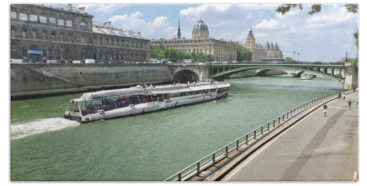 Paris Beach Towel featuring the photograph River Seine in Paris by Charles Kraus
