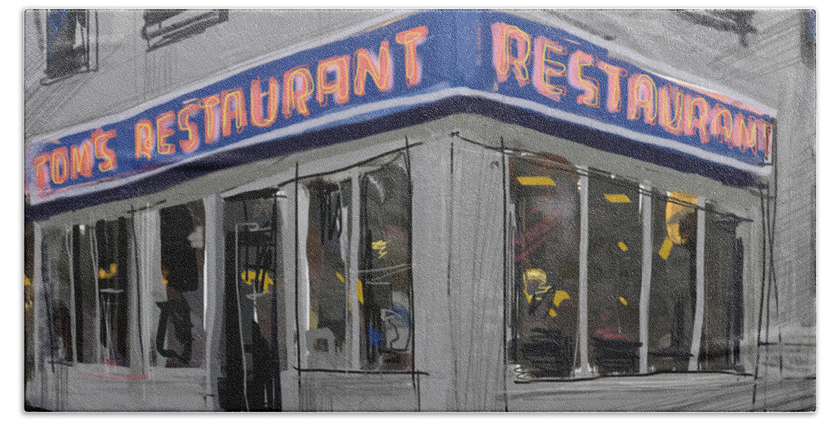 Seinfeld Beach Towel featuring the mixed media Seinfeld Restaurant by Russell Pierce