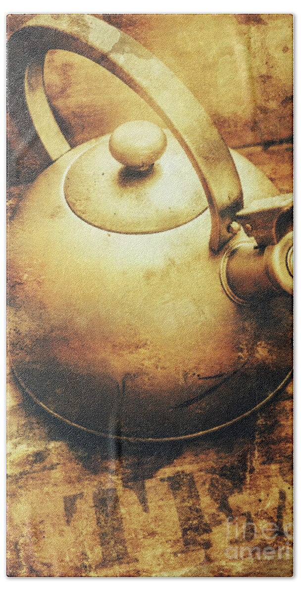 Vintage Beach Sheet featuring the photograph Sepia toned old vintage domed kettle by Jorgo Photography
