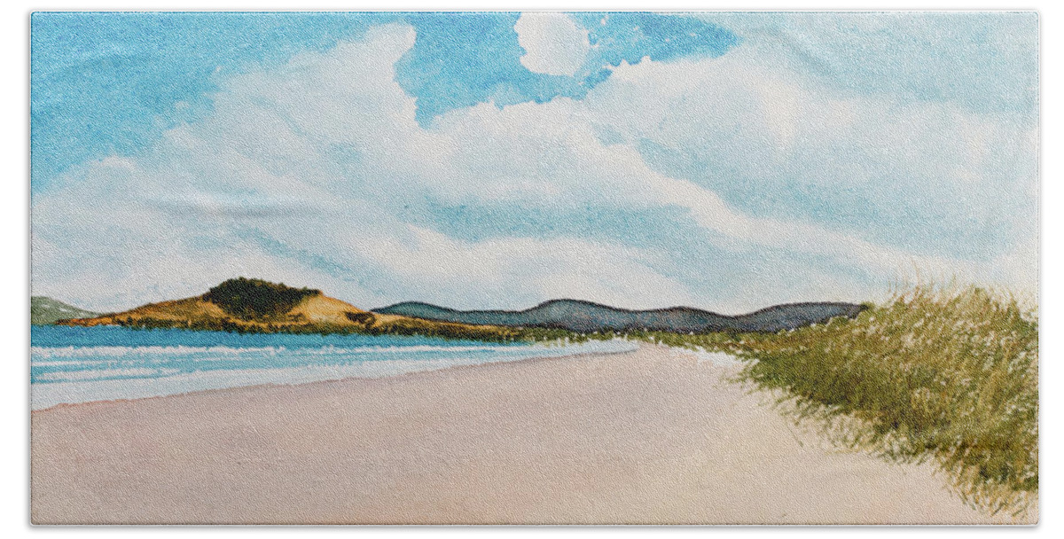 Afternoon Beach Sheet featuring the painting Seven Mile Beach on a calm, sunny day by Dorothy Darden