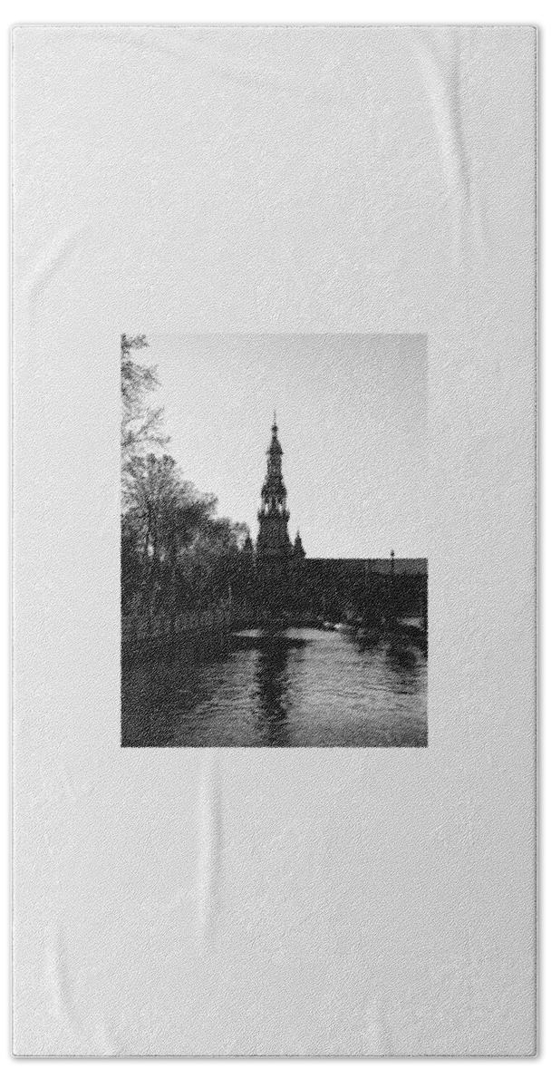 Black And White Beach Towel featuring the photograph Seville - Plaza de Espana 11 by AM FineArtPrints