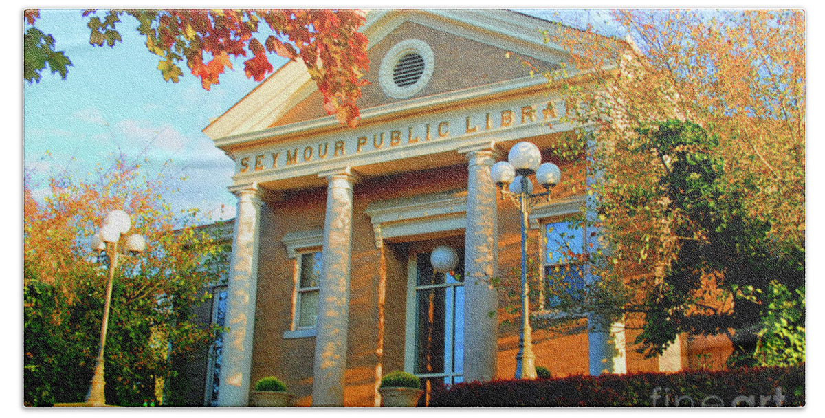 Seymour Beach Towel featuring the photograph Seymour Public Library by Jost Houk