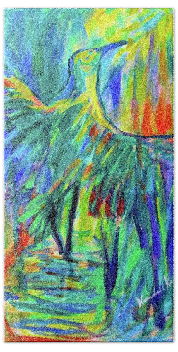 Heron Paintings Beach Towel featuring the painting Shadow Heron by Kendall Kessler