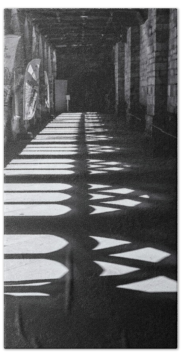 Cloister Beach Towel featuring the photograph Shadows in the Cloister by Jeff Townsend