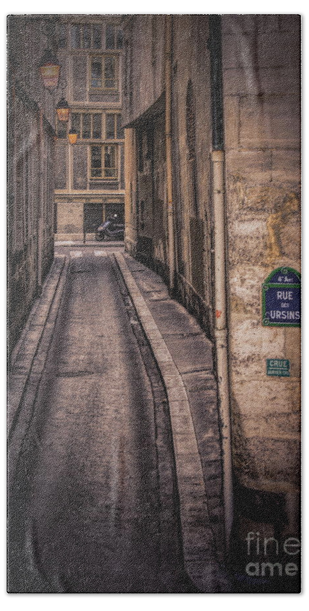  Paris Beach Towel featuring the photograph Shadows Rue des Ursins Paris Street Moods by Chuck Kuhn