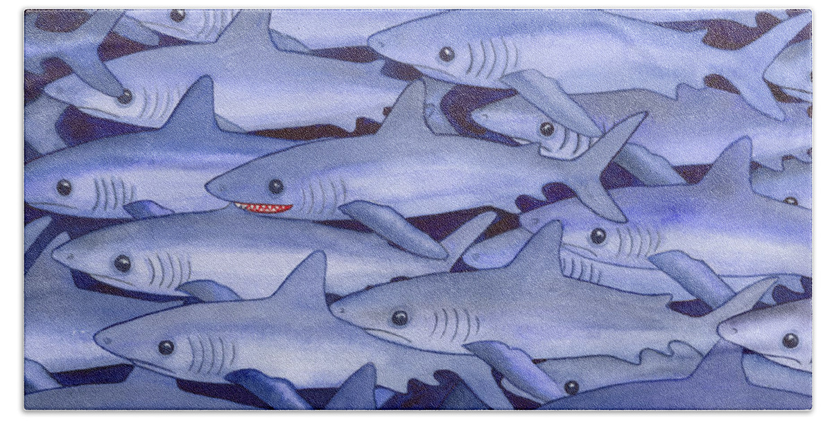 Shark Beach Sheet featuring the painting Sharks by Catherine G McElroy