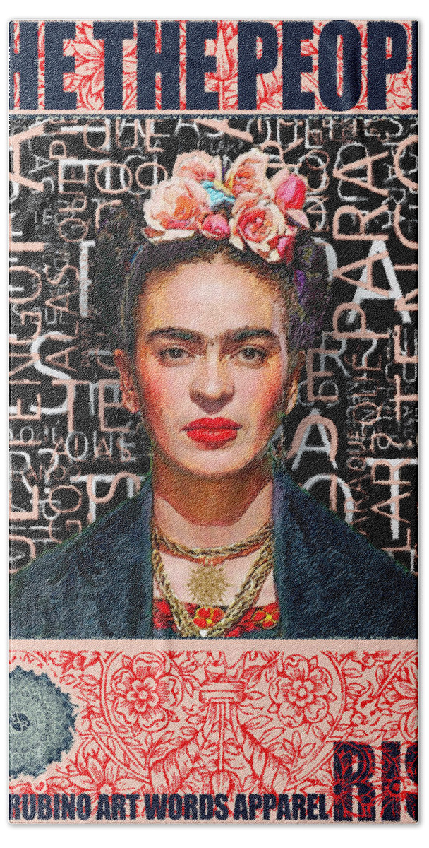 Smile Beach Towel featuring the painting She The People Frida by Tony Rubino