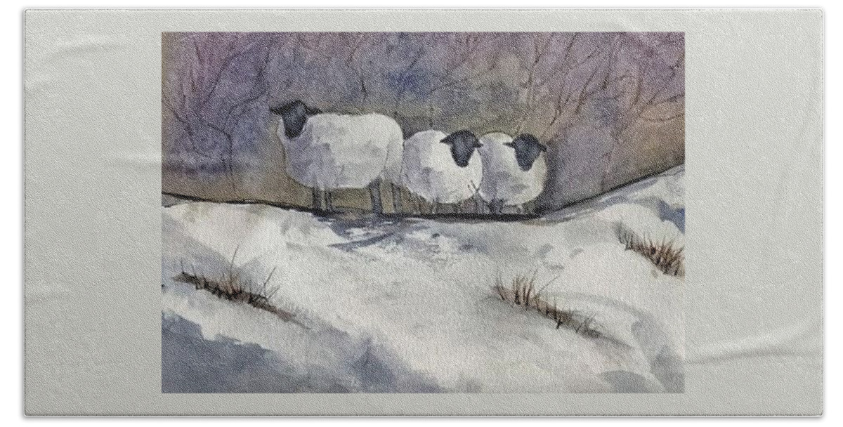 Watercolor Beach Sheet featuring the painting Sheep by John Brisson