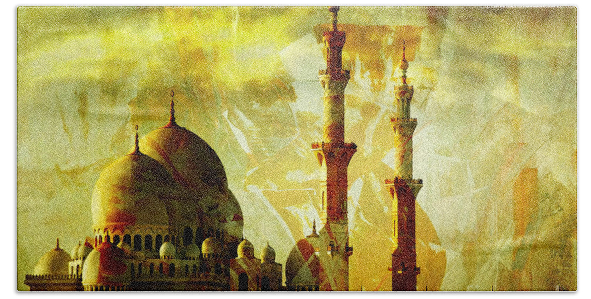 Abu Dhabi Mosque Beach Towel featuring the painting Sheikh Zayed Mosque by Gull G