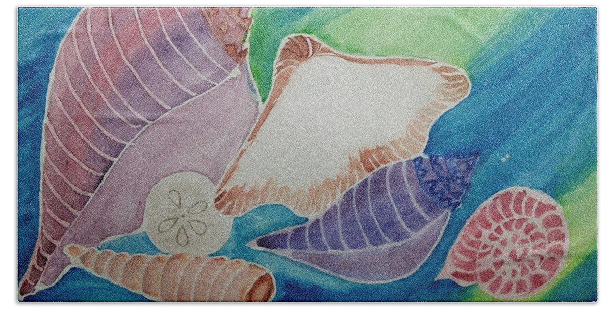 Sea Shells Beach Towel featuring the painting Shell Swept by Susan Nielsen