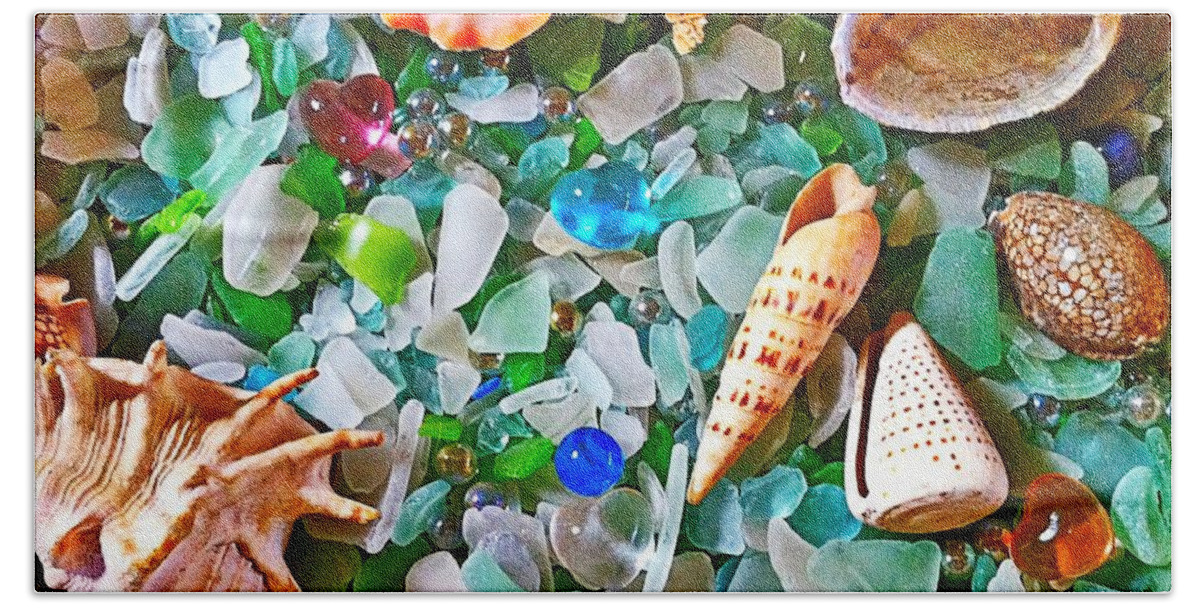 Shells Beach Towel featuring the photograph Shells and Glass by Gini Moore