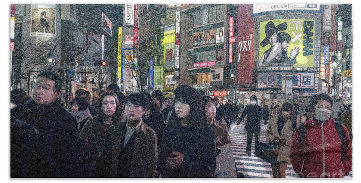 Shibuya Beach Towel featuring the photograph Shibuya Crossing, Tokyo Japan Poster 2 by Perry Rodriguez