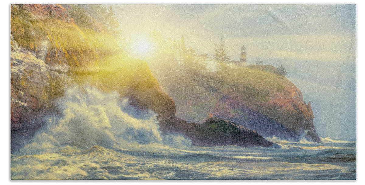 Lighthouse Beach Sheet featuring the photograph Shining Through the Storm by James Heckt