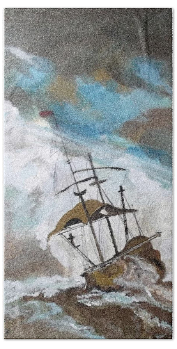 Ship Beach Towel featuring the painting Ship in need by Carole Robins