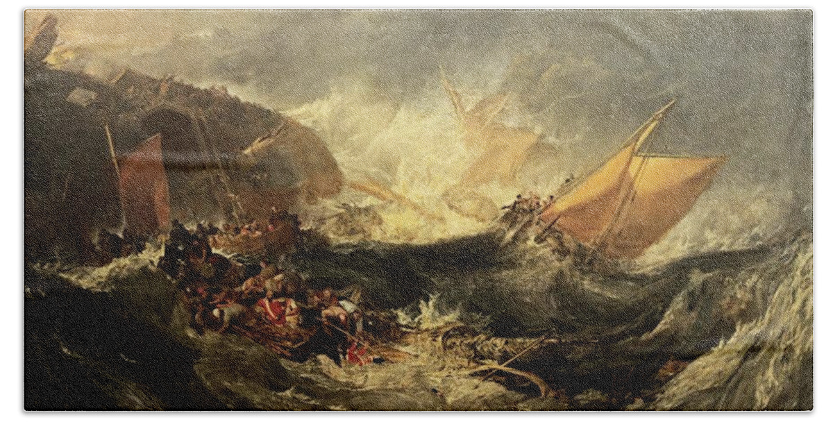 Minotaur Beach Sheet featuring the painting Shipwreck of the Minotaur by J M William Turner
