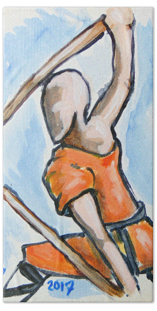  Beach Towel featuring the drawing Sholin Monk by Loretta Nash