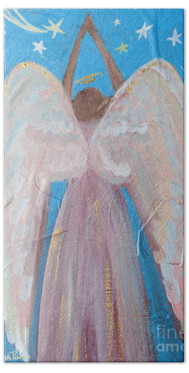 Wings Beach Sheet featuring the painting Shooting Star Angel by Robin Pedrero