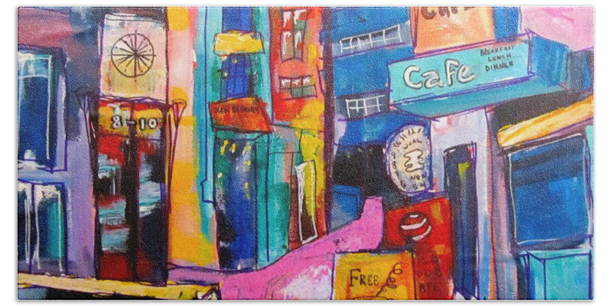 Stores Beach Towel featuring the painting Shopping Mall by Barbara O'Toole