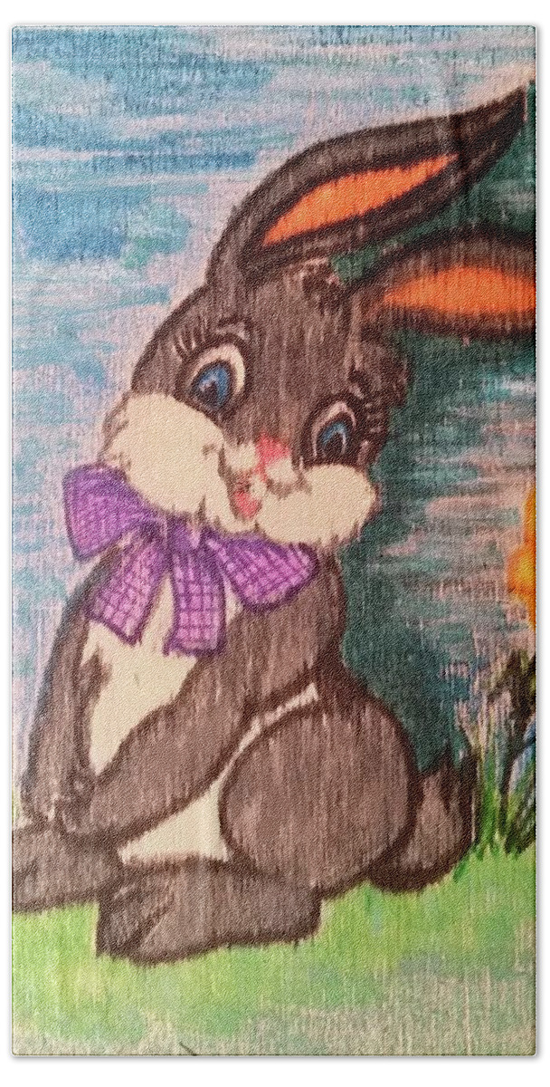 Bunny Beach Towel featuring the drawing Shy Bunny by Julie Belmont