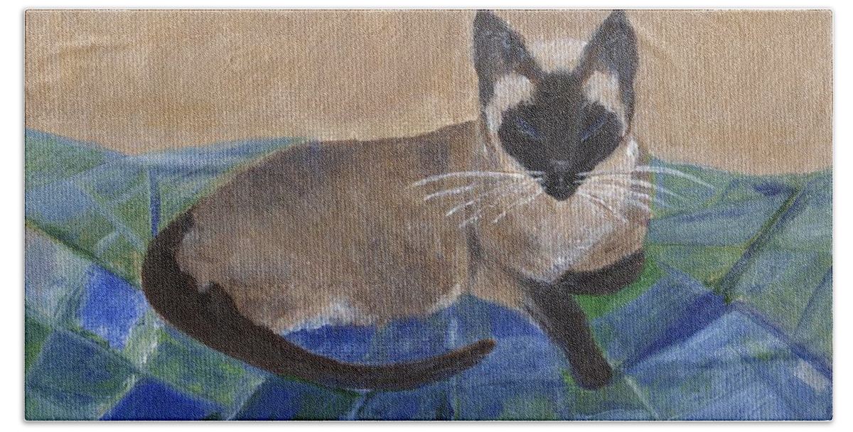 Animal Beach Towel featuring the painting Siamese Nap by Jamie Frier