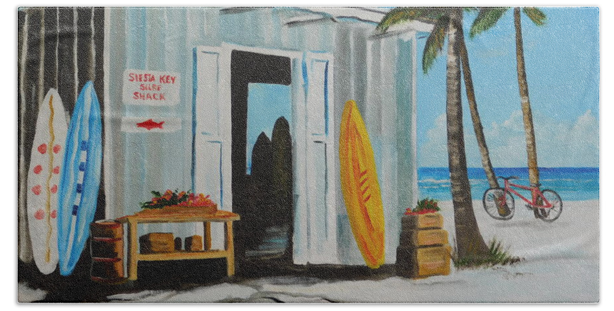 Siesta Key Beach Sheet featuring the painting Siesta Key Surf Shack by Lloyd Dobson