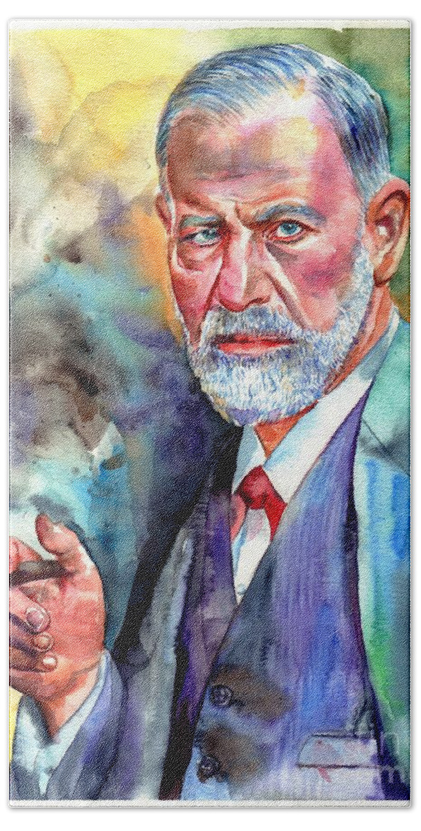 Sigmund Beach Towel featuring the painting Sigmund Freud painting by Suzann Sines