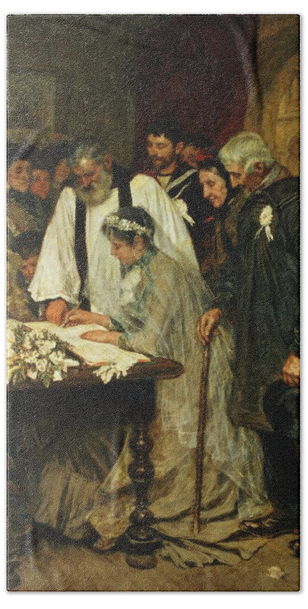 Signing Beach Towel featuring the painting Signing the Marriage Register by James Charles
