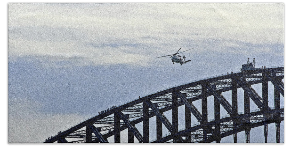 Sikorsky Beach Towel featuring the photograph Sikorsky And Sydney Harbour by Miroslava Jurcik