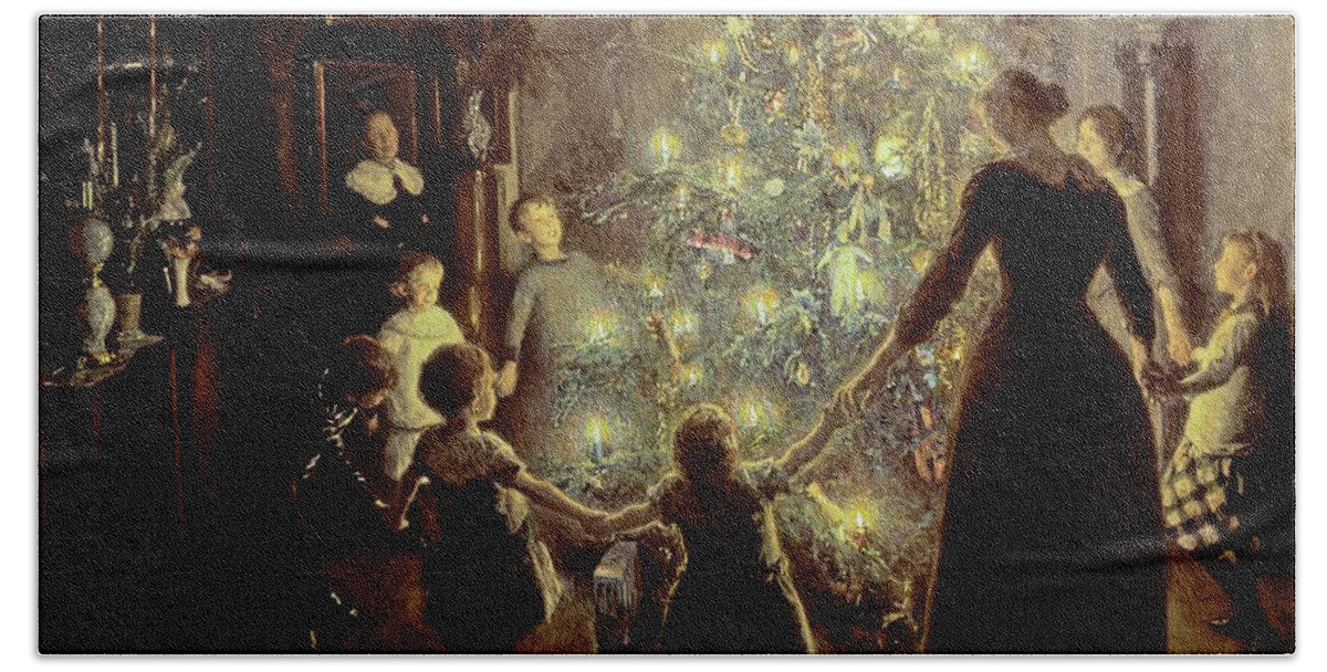 Xmas Beach Towel featuring the painting Silent Night by Viggo Johansen