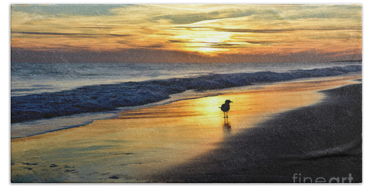 Silhouette Beach Sheet featuring the digital art Silhouette Sunset Cape May by Diane LaPreta