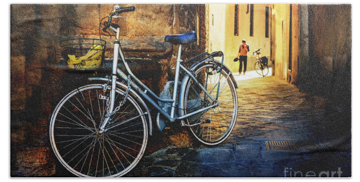 Bicycle Beach Towel featuring the photograph Silver Bicycle of Florence by Craig J Satterlee
