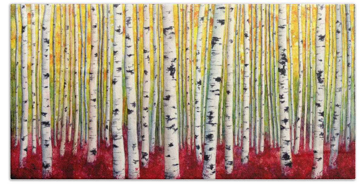 Birch Beach Towel featuring the painting Silver Birches by Hailey E Herrera
