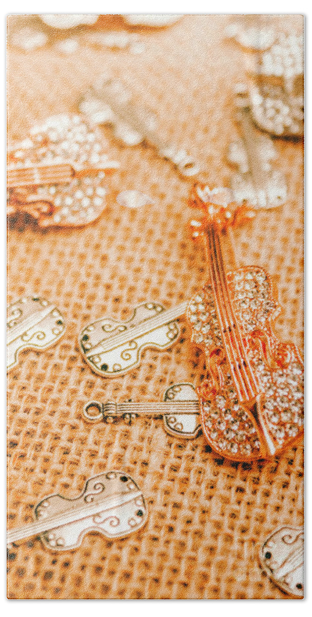 Musical Beach Towel featuring the photograph Silver violin pendant with diamonds by Jorgo Photography