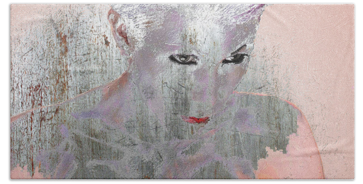 Woman Beach Towel featuring the mixed media Silver Woman 10 by Tony Rubino